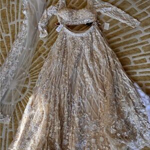Opus Atelier Cream / Pearl Embroidered Lehenga with sequins NWT